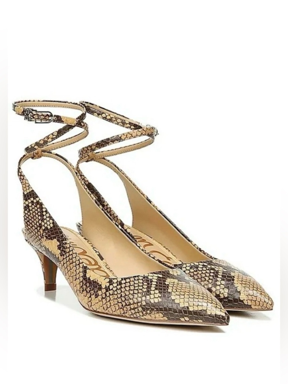 New SAM EDELMAN Devry Leather Snake Slingback Ankle Wrap Pumps Various Szs